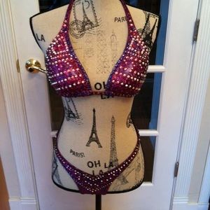 Purple halter top Figure competition suit.